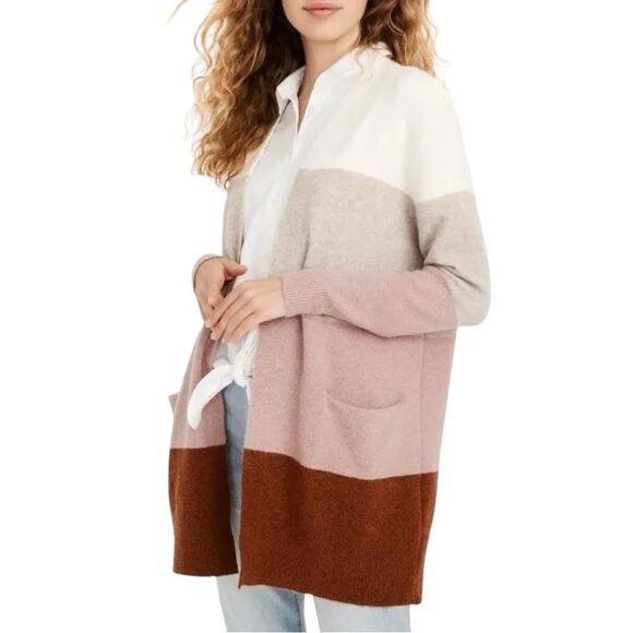 Madewell Ryder Striped Open Cardigan Wool Alpaca Cream Rose Stripes Size Small - Picture 3 of 12